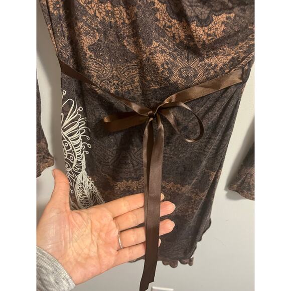 Desigual Why? 47V2048 Women's Brown Faux Wrap Embroidered Belted Dress sz. M - Picture 7 of 9